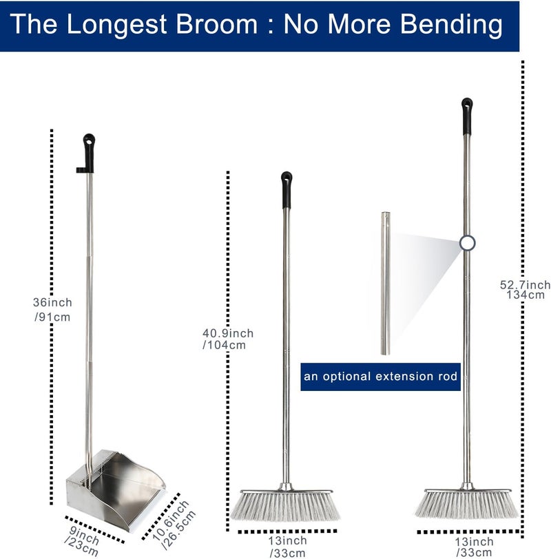 GLOHOO Indoor Soft Bristles Broom and Dustpan Angle Sweeping Dustpan and Broom with Long Handle for Kitchen Hardwood Floor Cleaning (Broom and Dustpan) - Image 2